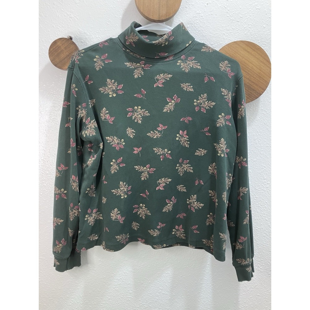 Vintage Classic Elements 100% Cotton Fall Autumn Leaves Turtleneck Small